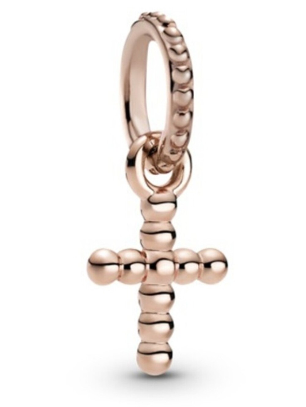 Retired Pandora Rose Beaded Cross Dangle Charm | 789332C00 | 14k Rose Gold